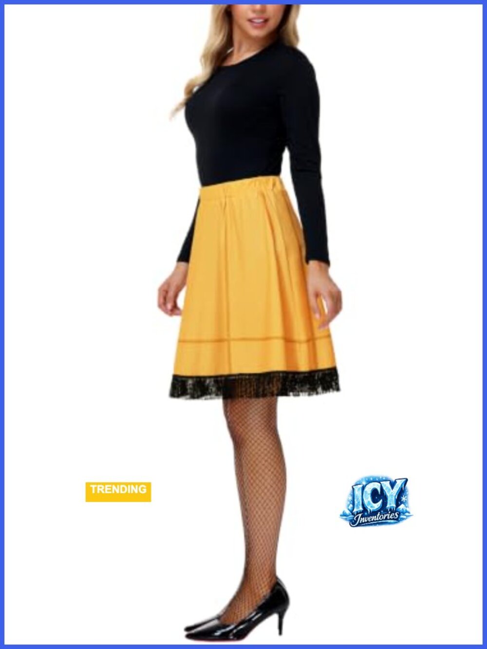 Halloween Leg Lamp Costume Set with Fringe Skirt and Fishnet Tights